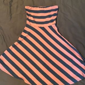 Fun strapless pink and blue dress